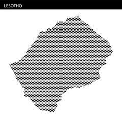 Map outline of Lesotho with hexagonal dotted texture and geographical features highlighted