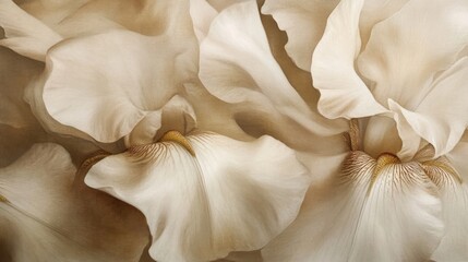 Delicate Beige Iris Petals Close Up View
