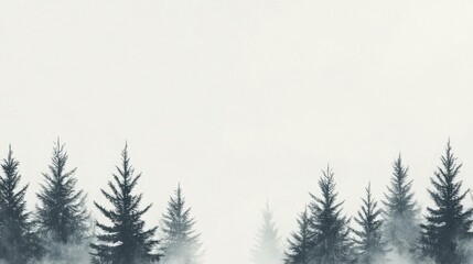 Misty Fir Forest Silhouette - Copy Space