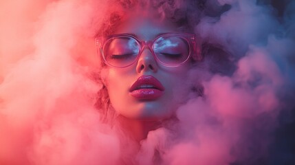 Fototapeta premium Woman in Pink Smoke: Fashion and Beauty Portrait