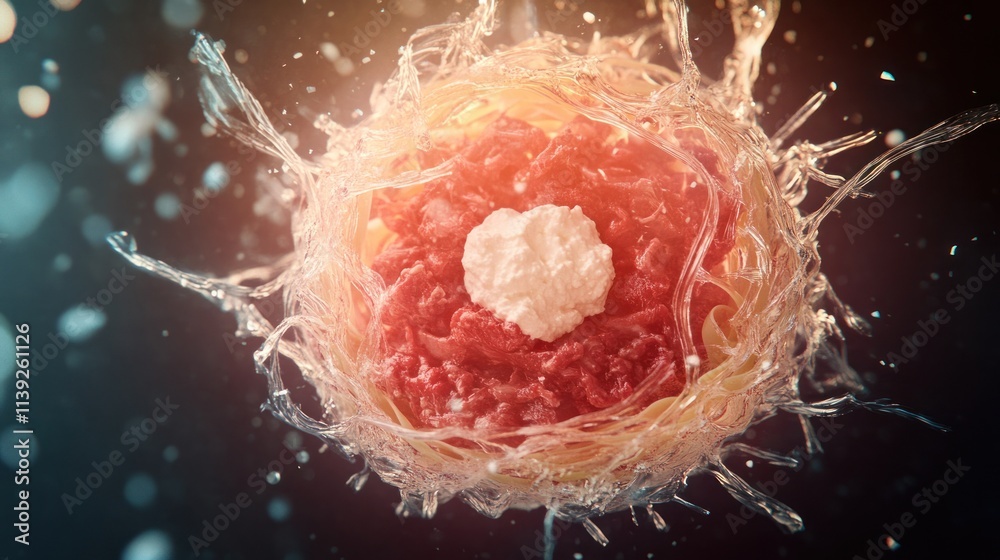 Fototapete Abstract cell with core, and outer layer with splash detail.