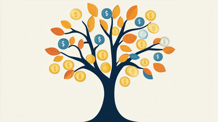 tree where leaves are gold coins and branches are labeled with different investment types