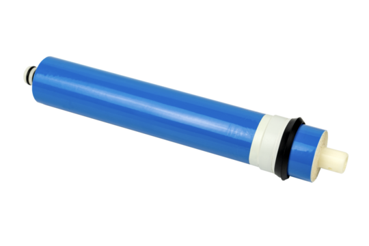 Membrane osmosis filter used for RO water purifiers for drinking water. Object on white background.