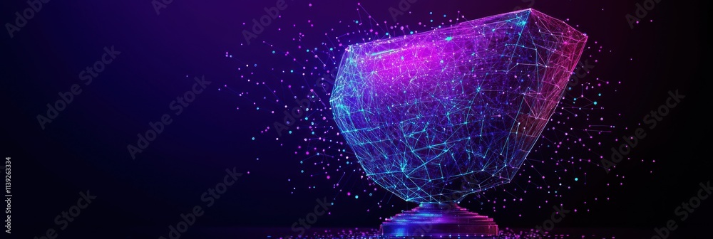 Aufkleber Glowing digital trophy with particle network.