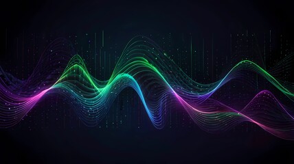 Fototapeta premium Sound waves oscillating dark blue purple green light, Wave Abstract technology background