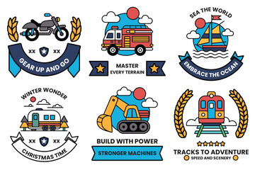 Set of illustrations in the concept of vehicles and travel in line illustration style