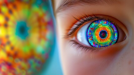 Vivid Colorful Eye Mandala Reflecting Abstract Art