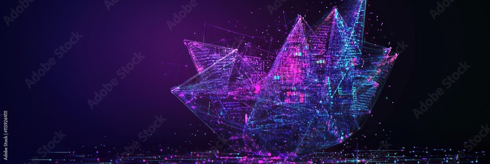 Aufkleber abstract neon polygonal network with particles.