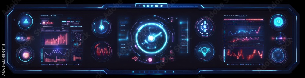 Leinwandbilder abstract digital dashboard panel with glowing data graphs.