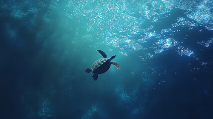 Fototapeta premium A turtle is swimming in the ocean