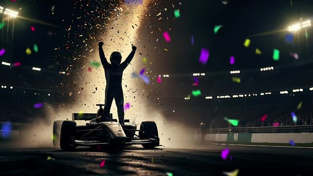 Formula One car driver wins. Seamless 4K looping timelapse video animation background