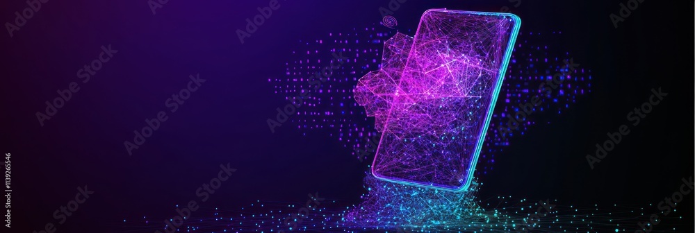 Aufkleber Glowing phone with particle digital display.