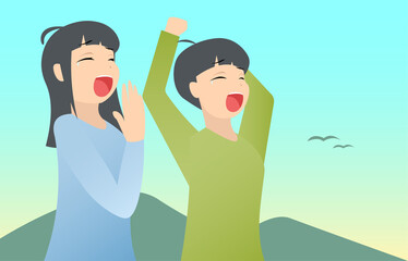 アニメ風な「あくび」のベクターイラストレーション