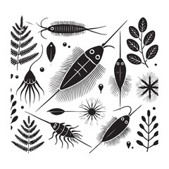 Plankton  Silhouette Vector Illustration, Solid White Background.