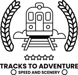 The train is surrounded by a wreath of leaves