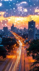 Obraz premium Futuristic Smart City Landscape with Digital Community