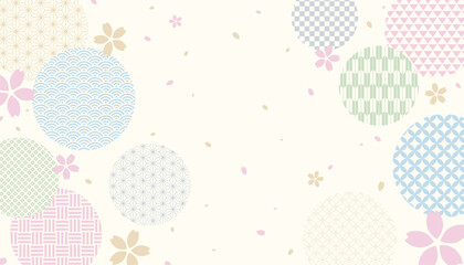 16:9サイズのベクターイラストデータ：日本の伝統的な柄を集めたパステルカラーの背景素材