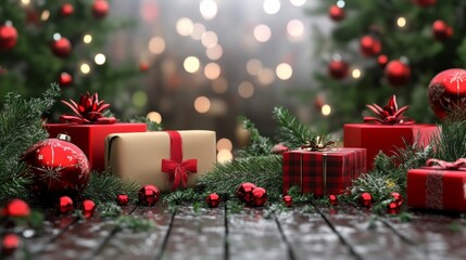 christmas composition on a transparent background with a gift concept