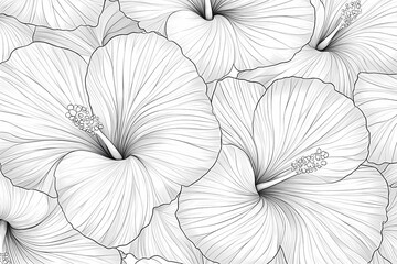 Detailed Outline of Hibiscus Flowers for Artistic Background Use