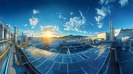 Panoramic High-Tech Industrial Facility with Stunning Views at Sunset