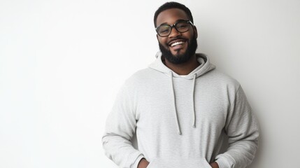 Obraz premium Stylish Smiling Man with Neatly Groomed Beard Against White Wall