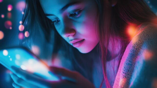 A girl student learns about social media and online safety, understanding how to navigate digital spaces responsibly and securely
