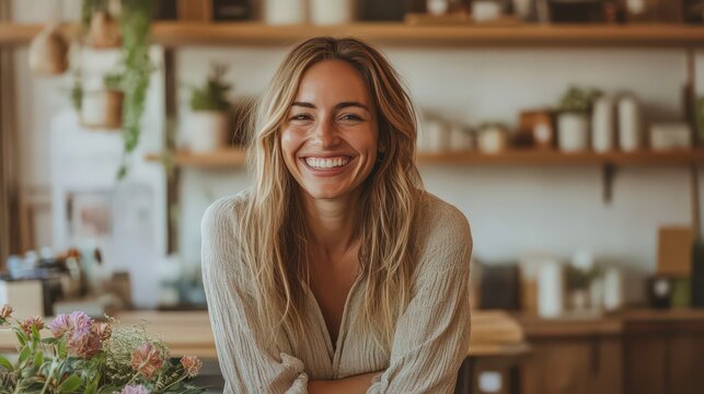 A happy small business owner discusses customer retention, emphasizing the importance of personalized services and loyalty programs