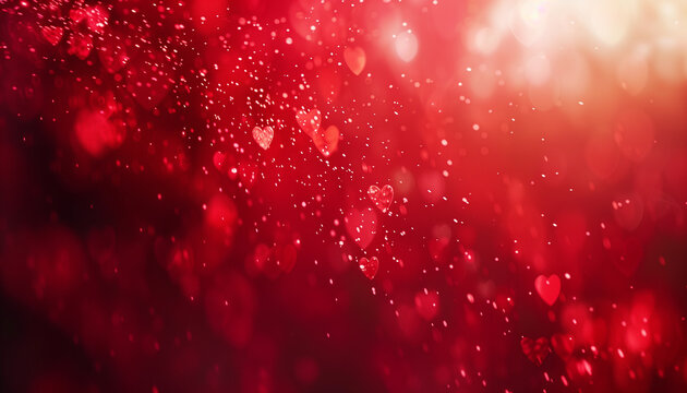 Defocus Light Red Background. Hearts Bokeh Background For Valantine's Day