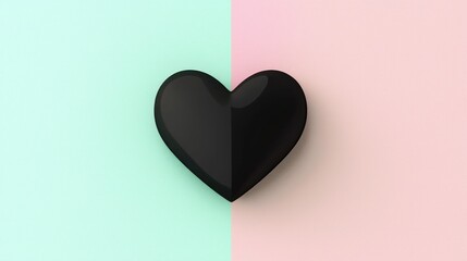 Black heart shape in the middle of a solid pastel block on a clean backdrop.