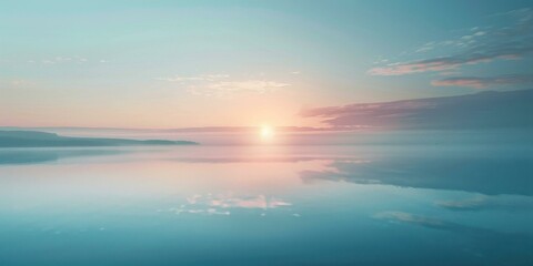 Obraz premium Sunrise over Misty Lake: Serene Nature Photography