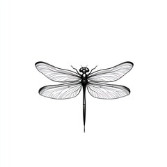 Line art drawing of a dragonfly on white background.