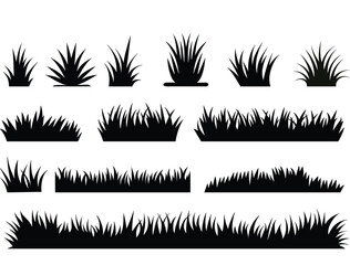 Collation of grass silhouettes, bunch of spring grass, vector illustration.