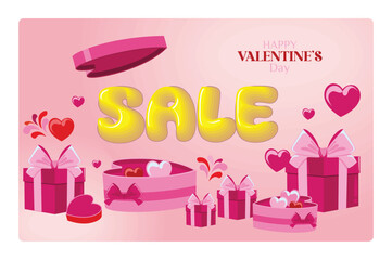 Valentine's Day sales promotion with gift boxes and love theme decorations.