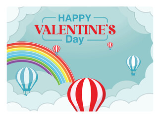 Valentine's Day greeting card with rainbow and hot air balloons.
