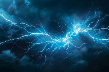 Electric Lightning Strikes in Dark Stormy Sky