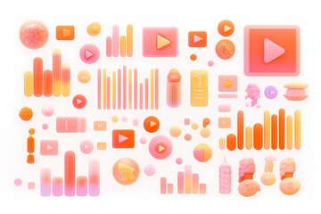 Abstract Collection of Play Buttons and Colorful Graphic Elements