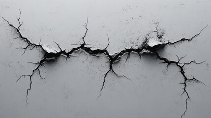 Obraz premium Cracks and hole in the wall, VFX asset, grey backgroun