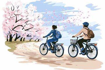 Fototapeta premium Biking Through Cherry Blossom Path in Springtime Outdoor Scene