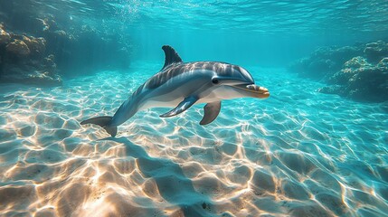 Obraz premium Breathtaking Panoramic Encounter with Hawaiian Spinner Dolphins in Crystal Clear Waters