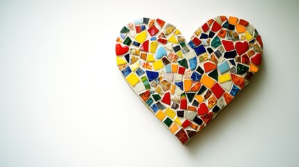 Colorful Mosaic Heart Shape Art on White Background for Decor