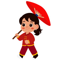 Girl with Umbrella Celebrating Chinese New Year Illustration