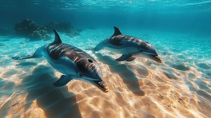 Obraz premium Stunning Underwater View of Spinner Dolphins in Hawaii's Pristine Blue Waters