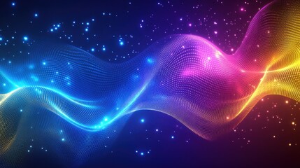 Abstract Colorful Wave Energy Flowing  Digital Art Neon Lights Glowing Particles Background