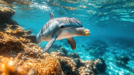 Fototapeta premium Mesmerizing Panoramic Scene of Spinner Dolphins Swimming in Hawaii's Clear Oceans