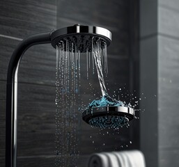 Water splashes and shower head. Generative AI


