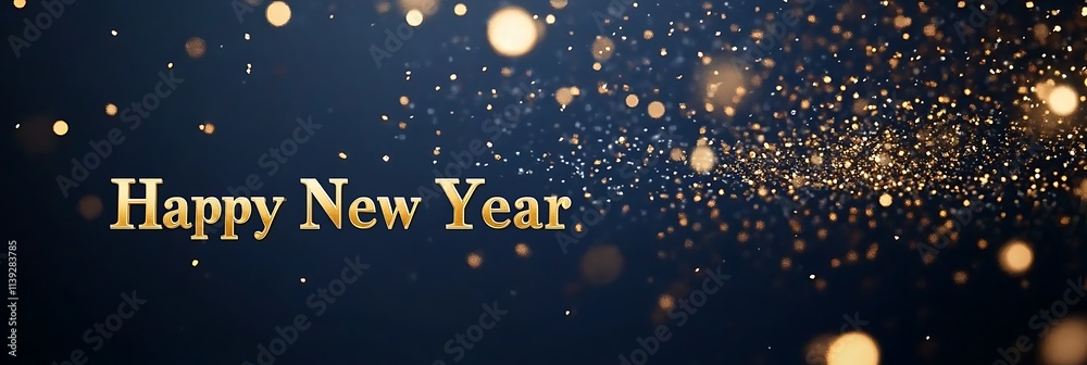 Fototapete a dark blue background with golden, glittering numbers spelling the words happy new year in gold, cr