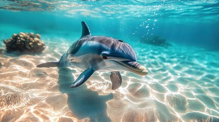 Obraz premium Enchanting Panoramic View of Spinner Dolphins in Hawaii's Vibrant Underwater Landscape