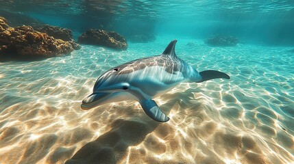 Obraz premium Enchanting Panoramic View of Spinner Dolphins in Hawaii's Vibrant Underwater Landscape
