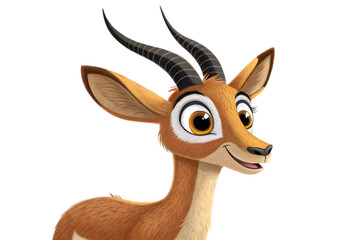 Fototapeta premium A gazelle's close-up, featuring large expressive eyes, sharp black horns, and soft, detailed fur, exuding elegance and alertness, isolated on a transparent background