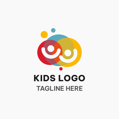Kids logo template in simple style. Colourful and cheerful kids logo vector